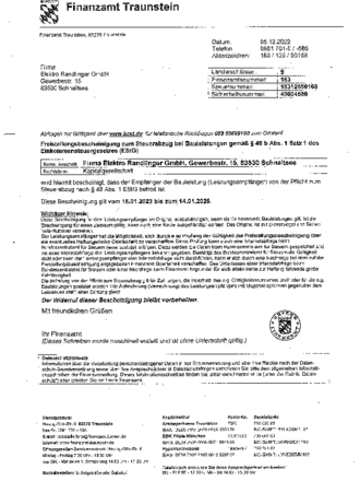 Freistellungs- bescheinigung bei Elektro Randlinger GmbH in Schnaitsee